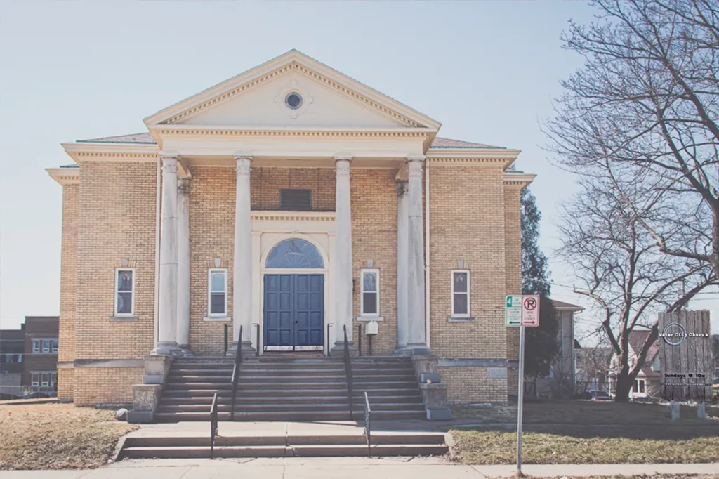 water city church oshkosh exterior brick church exterior with blue doors
