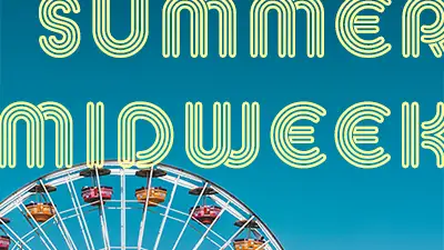 Blue sky with colorful ferris wheel. Summer midweek at water city church oshkosh.